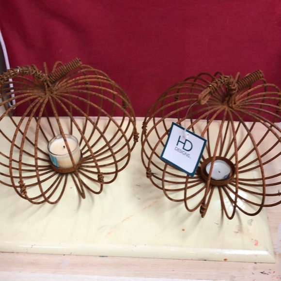 2 Pumpkin metal tea light candle